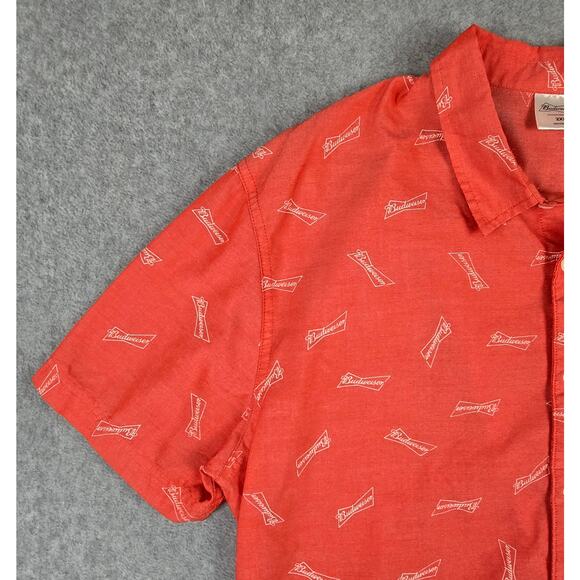 Budweiser Shirt Mens Size 2XL Red Short Sleeve Button Down Logo Pattern - Picture 4 of 16